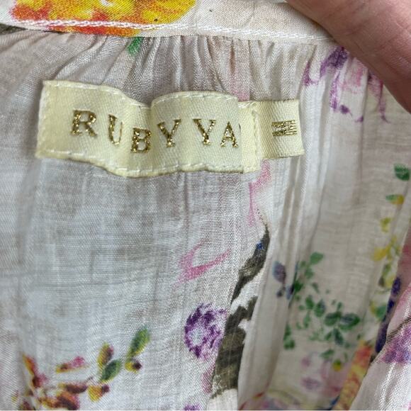 Ruby Ya Ya Off White Multi Floral Lace Peasant Top Medium - Picture 8 of 9